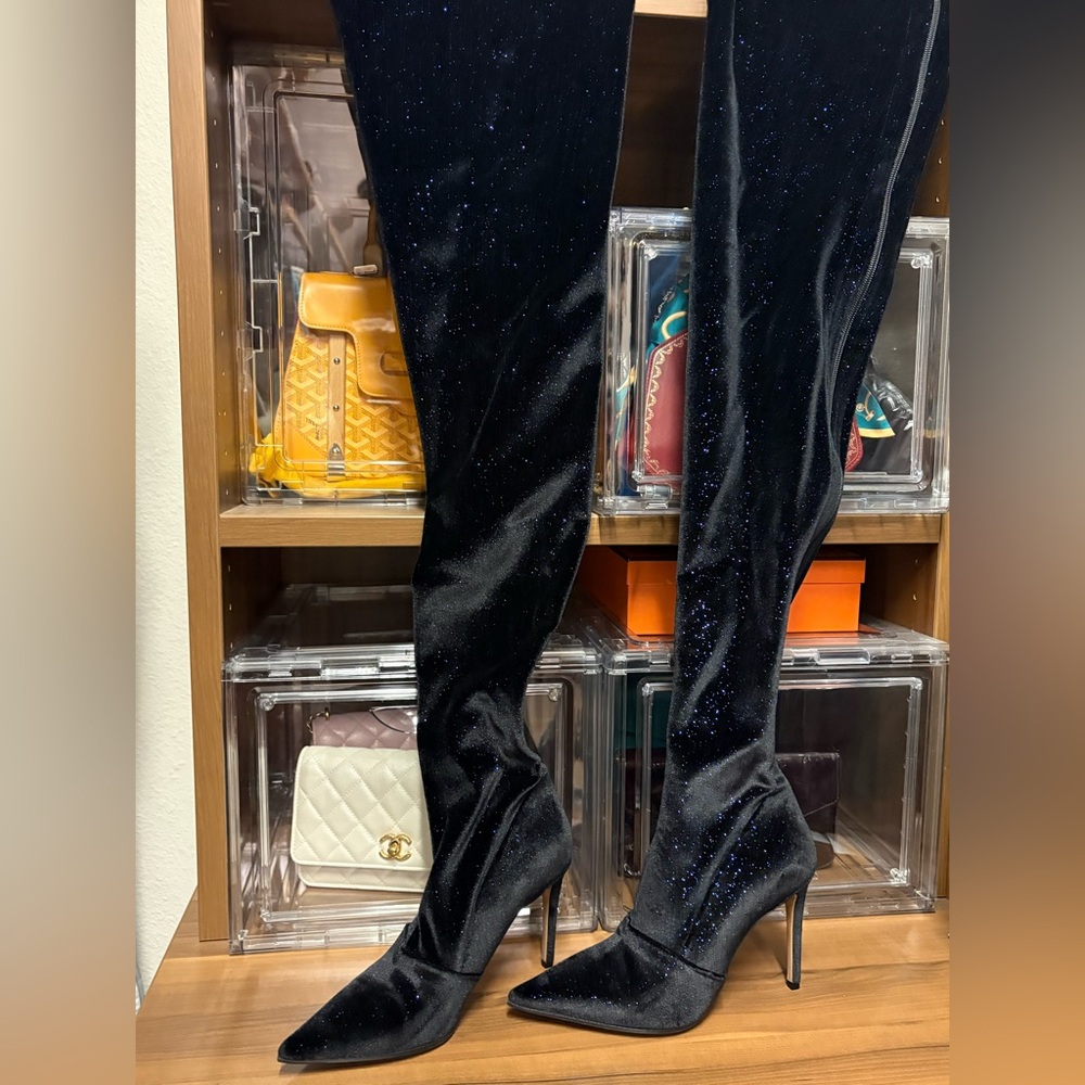 Balmain Shimmering Black Over-the-Knee Boots